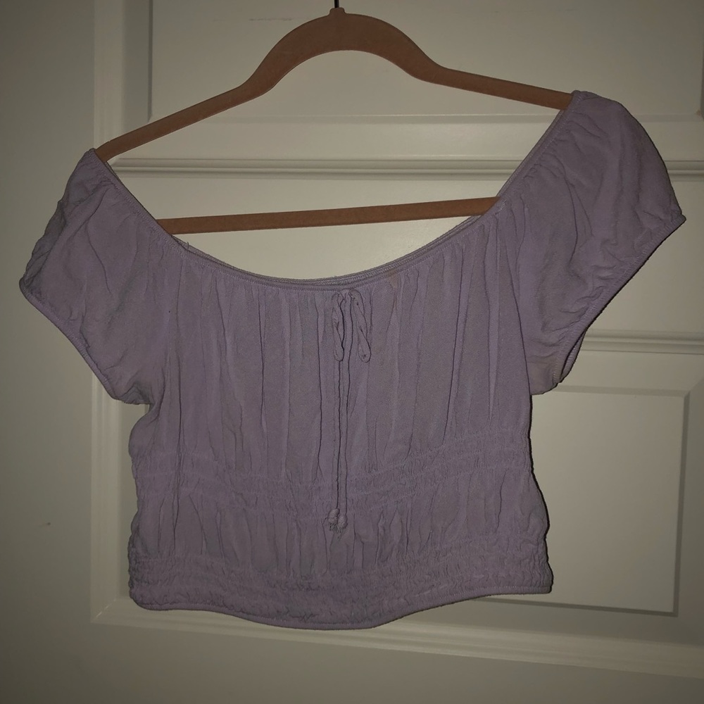 Purple off the shoulder crop top